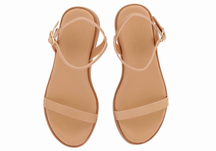 Beige Women Ancient Greek Sandals Irida Leather Platform Sandals | OBA331LM