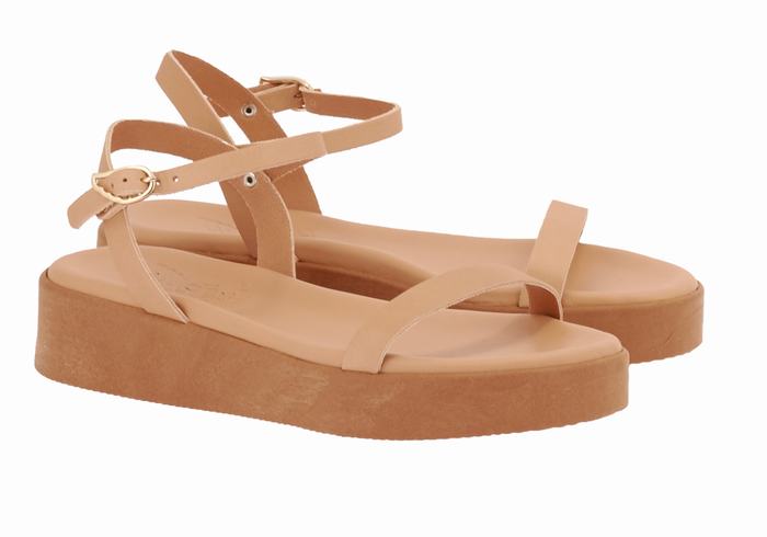 Beige Women Ancient Greek Sandals Irida Leather Platform Sandals | OBA331LM