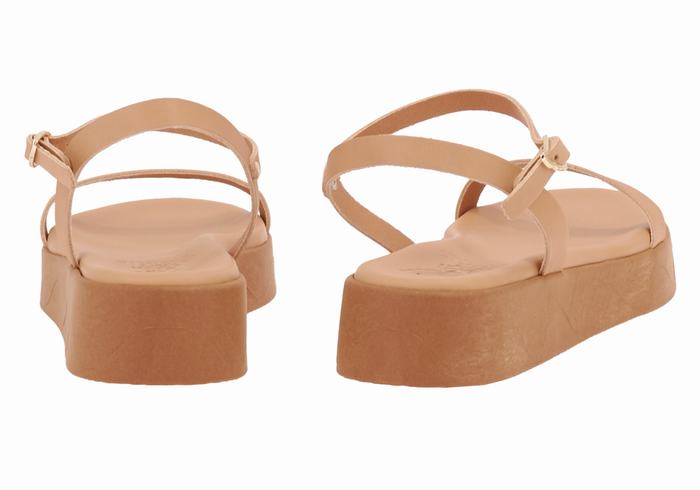 Beige Women Ancient Greek Sandals Irida Leather Platform Sandals | OBA331LM