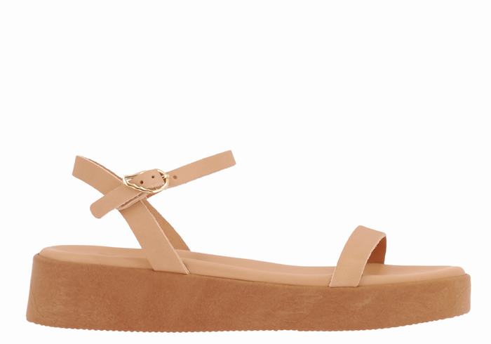 Beige Women Ancient Greek Sandals Irida Leather Platform Sandals | OBA331LM