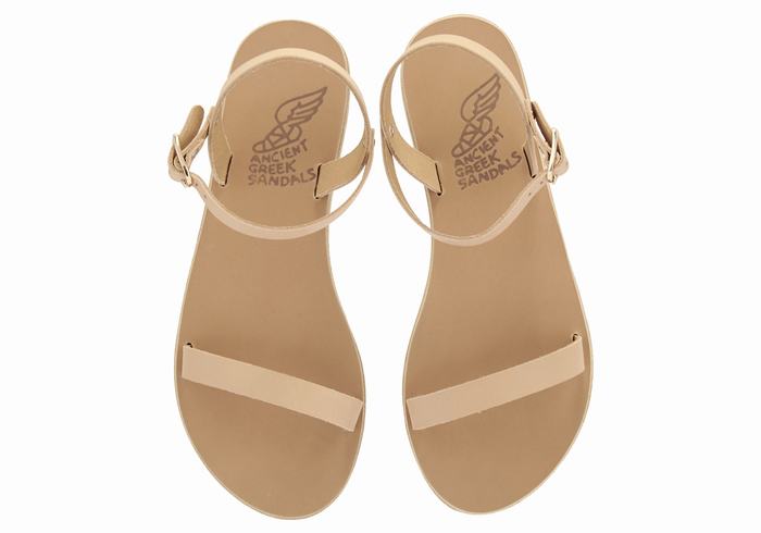 Beige Women Ancient Greek Sandals Irida Leather Back-Strap Sandals | ZNI1066EC