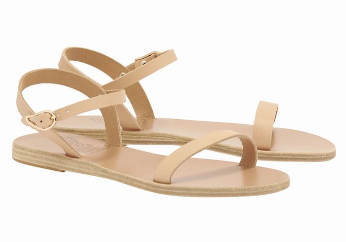 Beige Women Ancient Greek Sandals Irida Leather Back-Strap Sandals | ZNI1066EC