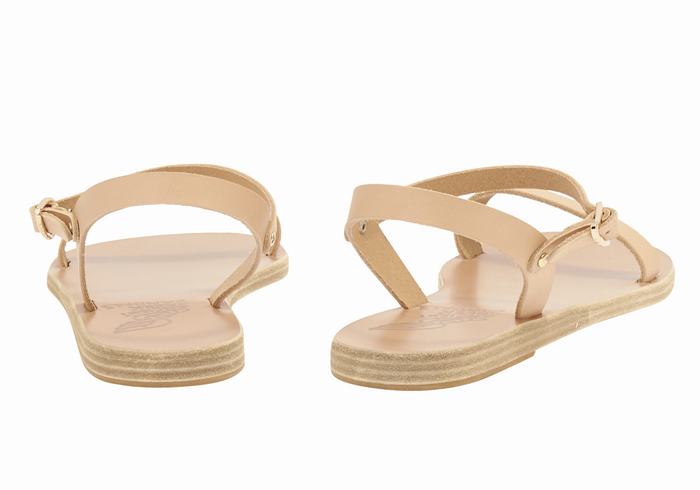 Beige Women Ancient Greek Sandals Irida Leather Back-Strap Sandals | ZNI1066EC