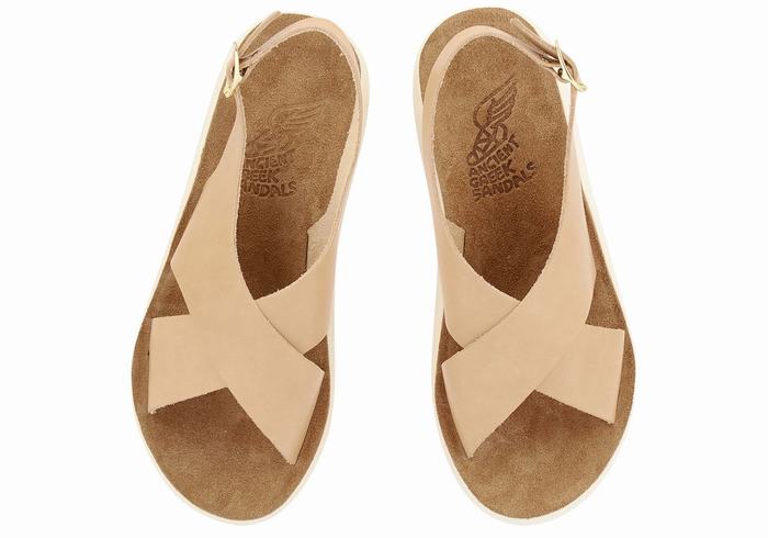 Beige Women Ancient Greek Sandals Maria Comfort Platform Sandals | SMJ622XT