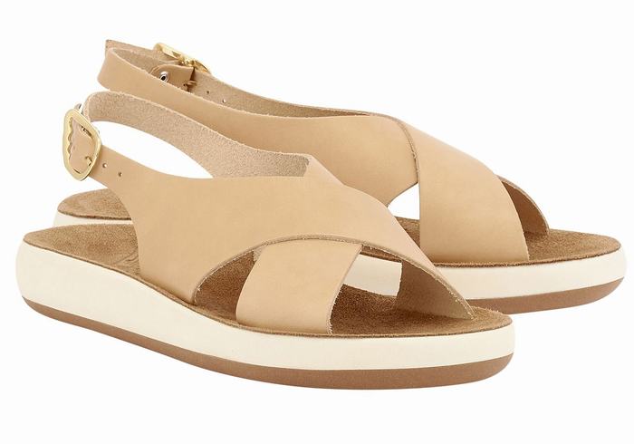 Beige Women Ancient Greek Sandals Maria Comfort Platform Sandals | SMJ622XT