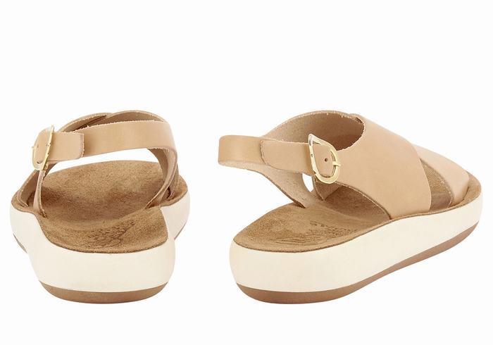 Beige Women Ancient Greek Sandals Maria Comfort Platform Sandals | SMJ622XT