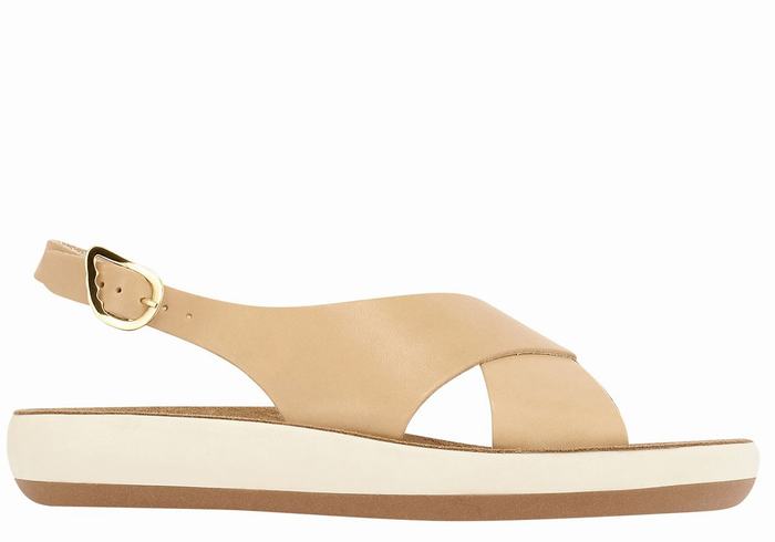 Beige Women Ancient Greek Sandals Maria Comfort Platform Sandals | SMJ622XT