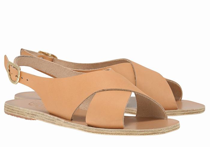 Beige Women Ancient Greek Sandals Maria Leather Casual Sandals | IUC2916HX