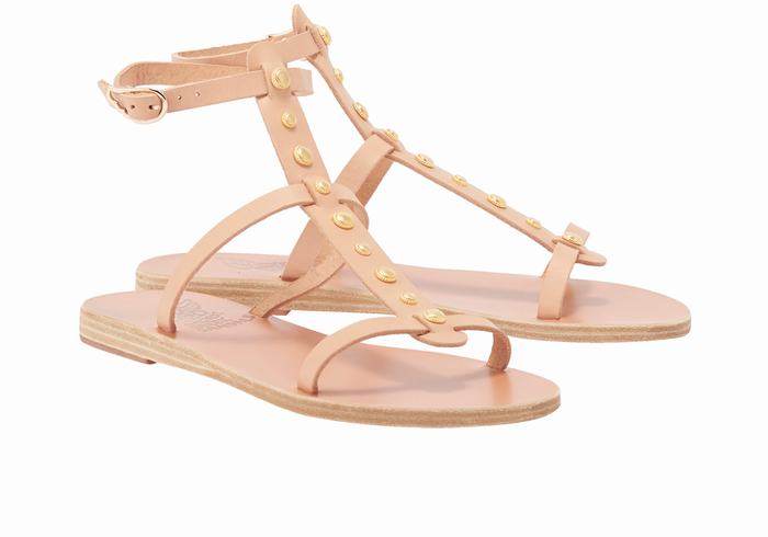 Beige Women Ancient Greek Sandals Meliti Bee Ankle Strap Sandals | UUB7920EL