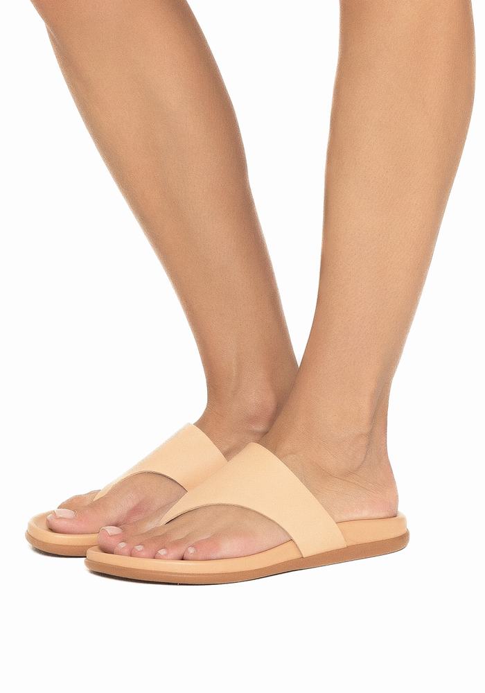 Beige Women Ancient Greek Sandals Mera Footbed Flip Flops | RZQ7649EB