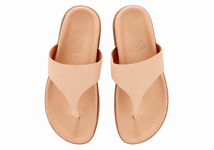 Beige Women Ancient Greek Sandals Mera Footbed Flip Flops | RZQ7649EB