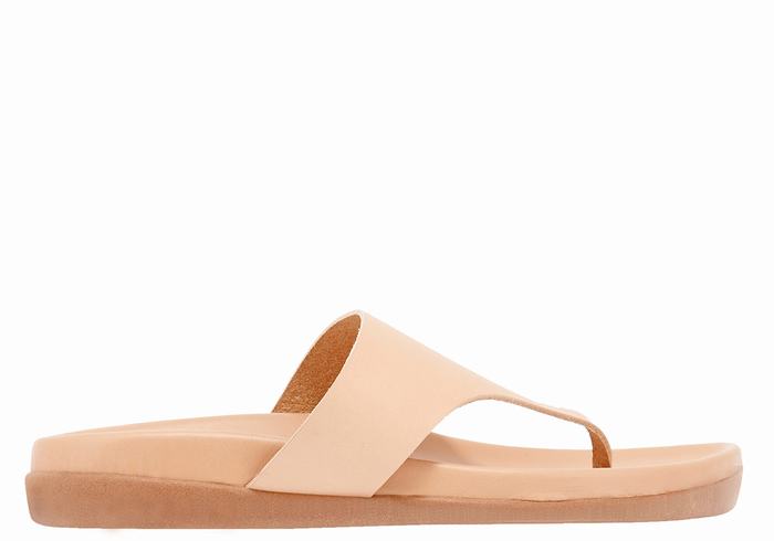 Beige Women Ancient Greek Sandals Mera Footbed Flip Flops | RZQ7649EB