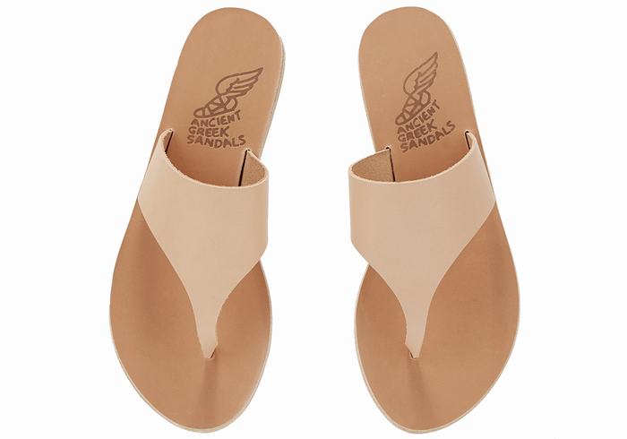 Beige Women Ancient Greek Sandals Mera Leather Flip Flops | CYE7145DL