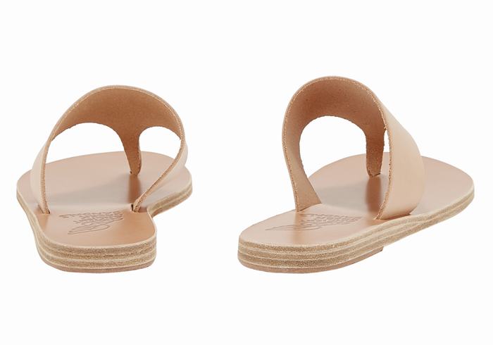 Beige Women Ancient Greek Sandals Mera Leather Flip Flops | CYE7145DL