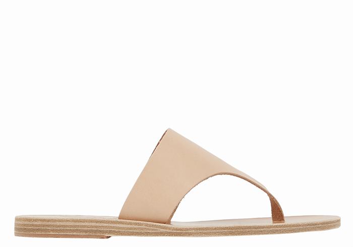 Beige Women Ancient Greek Sandals Mera Leather Flip Flops | CYE7145DL