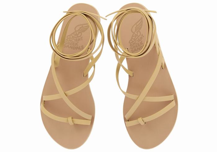 Beige Women Ancient Greek Sandals Morfi Leather Gladiator Sandals | DYK2188VZ