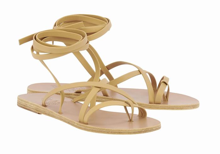 Beige Women Ancient Greek Sandals Morfi Leather Gladiator Sandals | DYK2188VZ