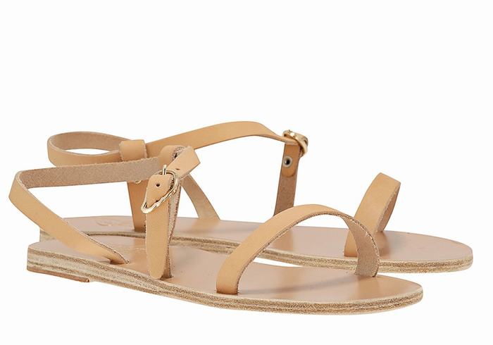 Beige Women Ancient Greek Sandals Niove Leather Back-Strap Sandals | ZTR8978HY