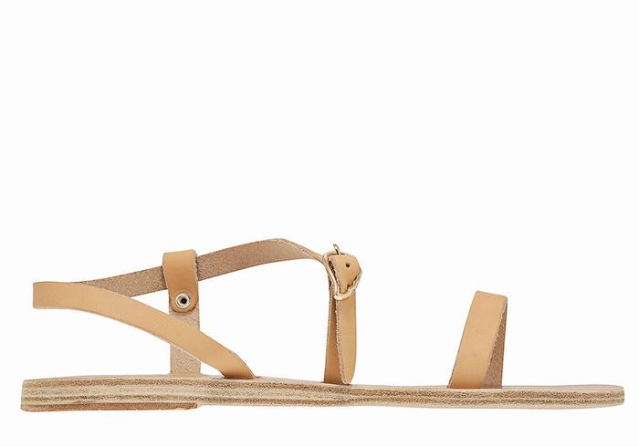 Beige Women Ancient Greek Sandals Niove Leather Back-Strap Sandals | ZTR8978HY