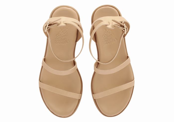 Beige Women Ancient Greek Sandals Nissida Leather Platform Sandals | UWS2228SB