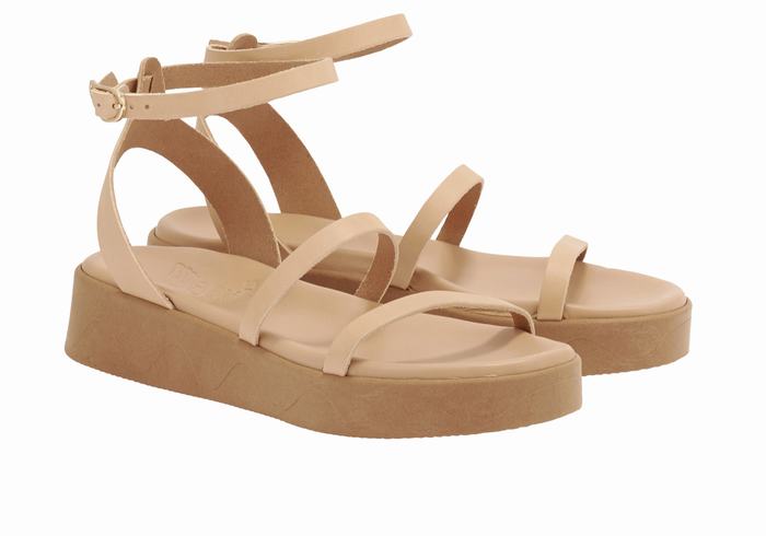 Beige Women Ancient Greek Sandals Nissida Leather Platform Sandals | UWS2228SB