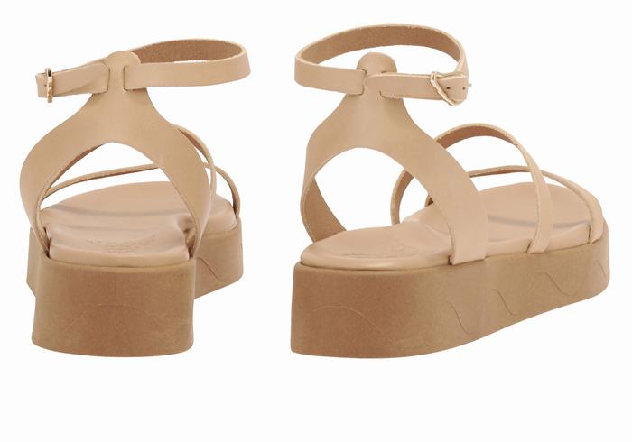 Beige Women Ancient Greek Sandals Nissida Leather Platform Sandals | UWS2228SB