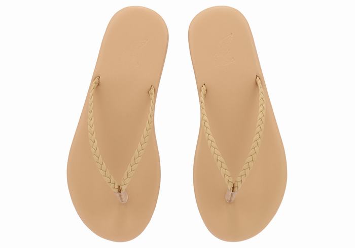 Beige Women Ancient Greek Sandals Plage Flip Flop Braided Sandals | GBR8273VM