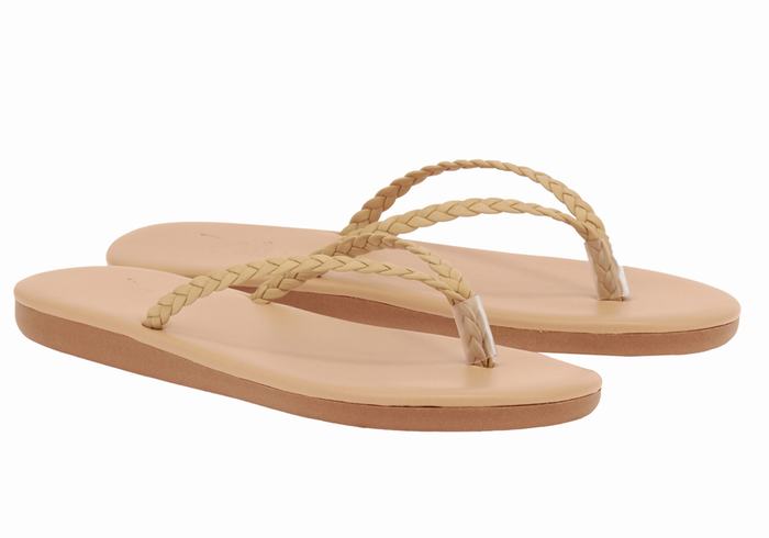 Beige Women Ancient Greek Sandals Plage Flip Flop Braided Sandals | GBR8273VM