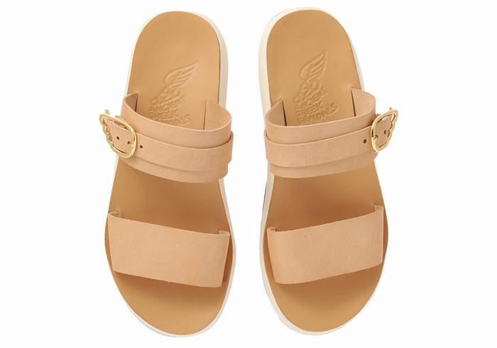 Beige Women Ancient Greek Sandals Preveza Comfort Slide Sandals | XLJ7930PE