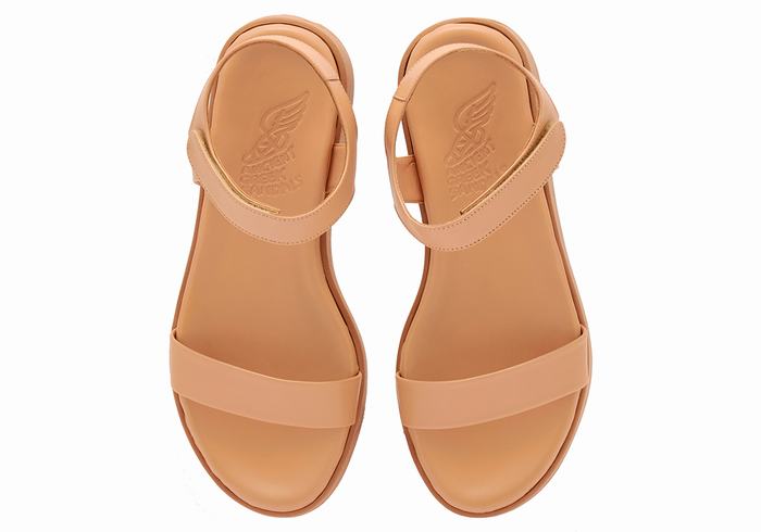 Beige Women Ancient Greek Sandals Salamina Leather Platform Sandals | LFY6760JE