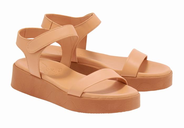 Beige Women Ancient Greek Sandals Salamina Leather Platform Sandals | LFY6760JE