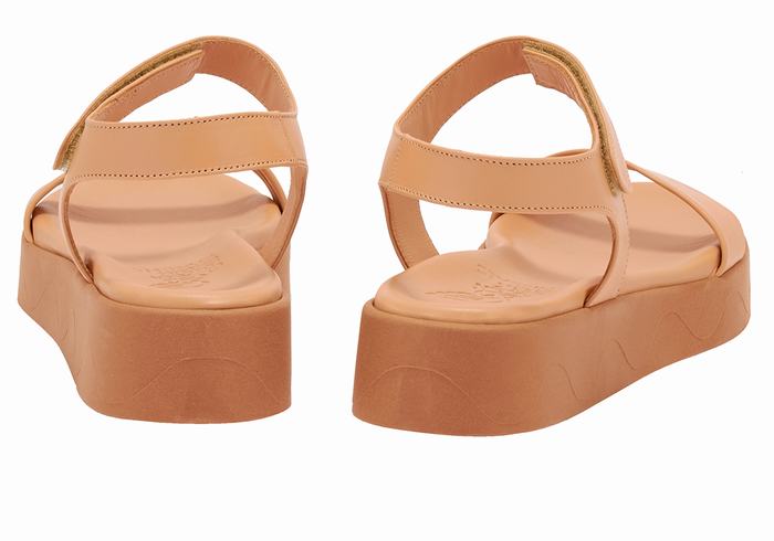 Beige Women Ancient Greek Sandals Salamina Leather Platform Sandals | LFY6760JE