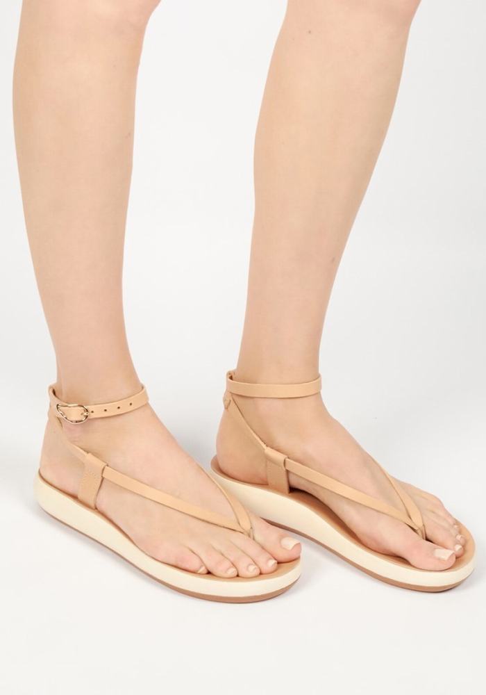 Beige Women Ancient Greek Sandals Salomi Comfort Ankle Strap Sandals | AMU759SX