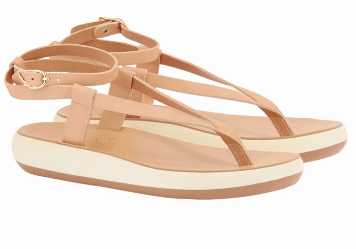 Beige Women Ancient Greek Sandals Salomi Comfort Ankle Strap Sandals | AMU759SX