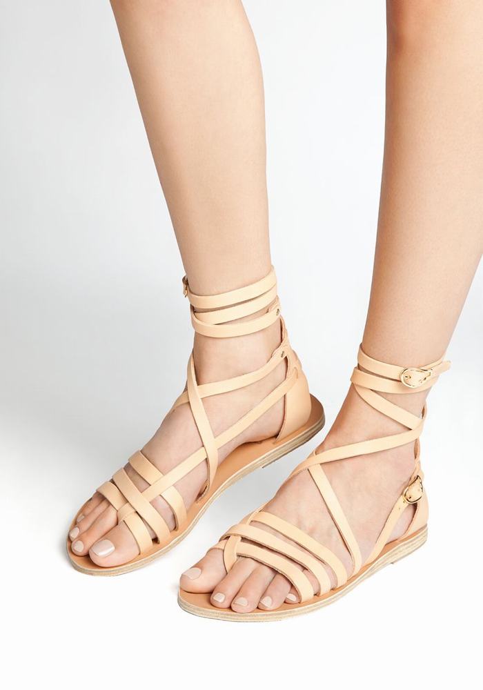 Beige Women Ancient Greek Sandals Satira Leather Gladiator Sandals | ESP477XN