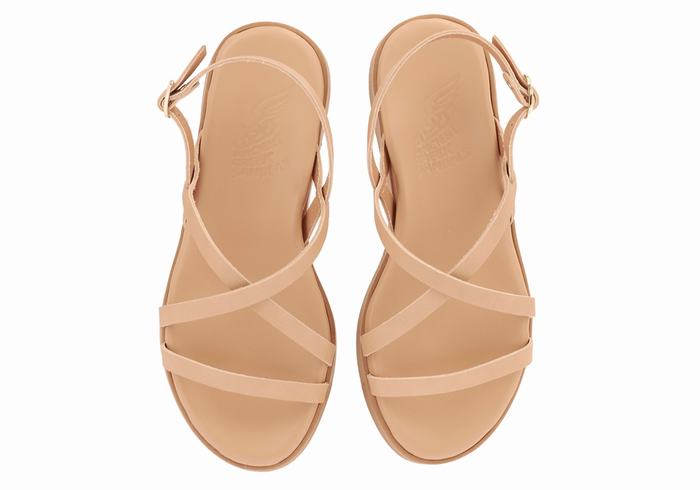 Beige Women Ancient Greek Sandals Silia Leather Platform Sandals | LBI97VR