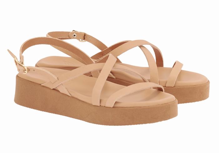 Beige Women Ancient Greek Sandals Silia Leather Platform Sandals | LBI97VR