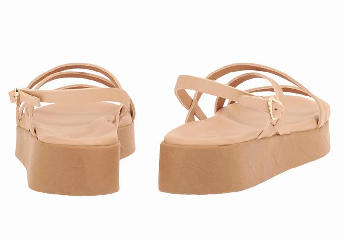 Beige Women Ancient Greek Sandals Silia Leather Platform Sandals | LBI97VR