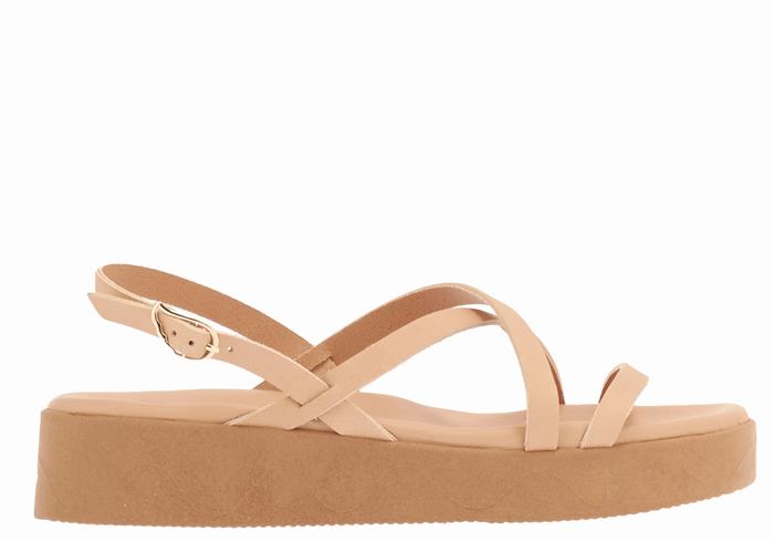 Beige Women Ancient Greek Sandals Silia Leather Platform Sandals | LBI97VR