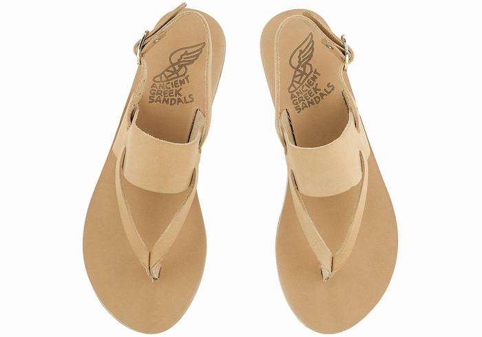 Beige Women Ancient Greek Sandals Zoe Flip Flop Leather Back-Strap Sandals | RNK1410UF