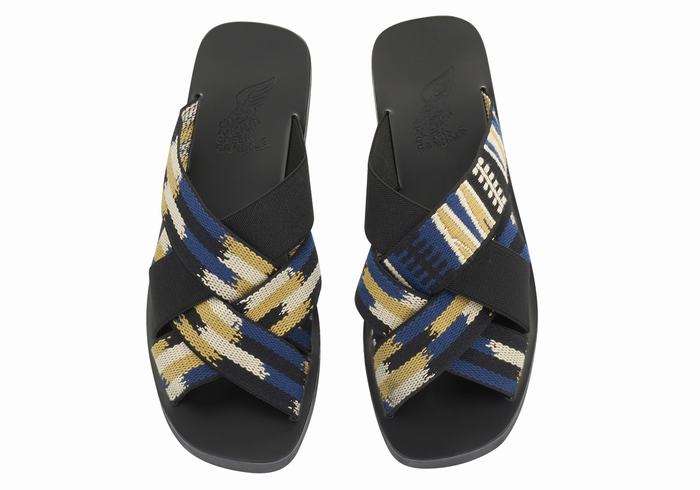 Black Blue Men Ancient Greek Sandals Neoklis Slide Sandals | XCX6322YL