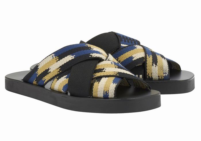 Black Blue Men Ancient Greek Sandals Neoklis Slide Sandals | XCX6322YL