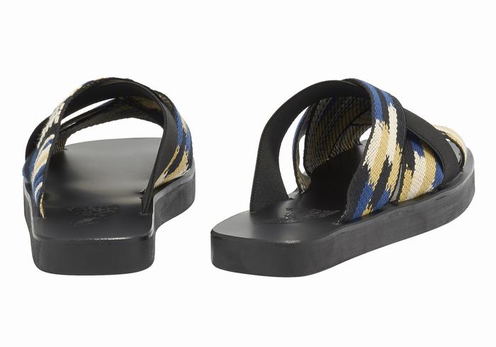 Black Blue Men Ancient Greek Sandals Neoklis Slide Sandals | XCX6322YL