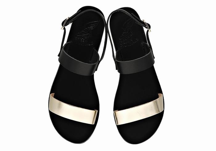 Black Gold White Women Ancient Greek Sandals Clio Back-Strap Sandals | MVN2078ZY