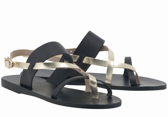 Black Gold White Women Ancient Greek Sandals Alethea Leather Back-Strap Sandals | SJL9336QL