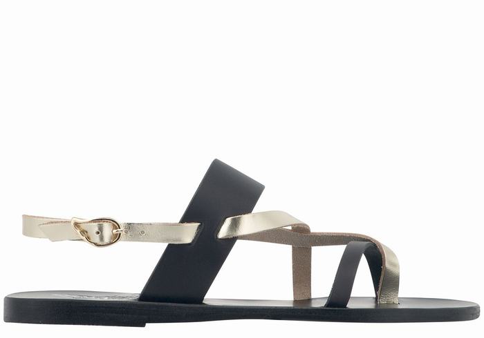 Black Gold White Women Ancient Greek Sandals Alethea Leather Back-Strap Sandals | SJL9336QL