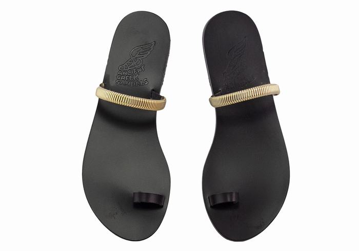 Black Gold Women Ancient Greek Sandals Konaki Toe-Post Sandals | XFP4691LC