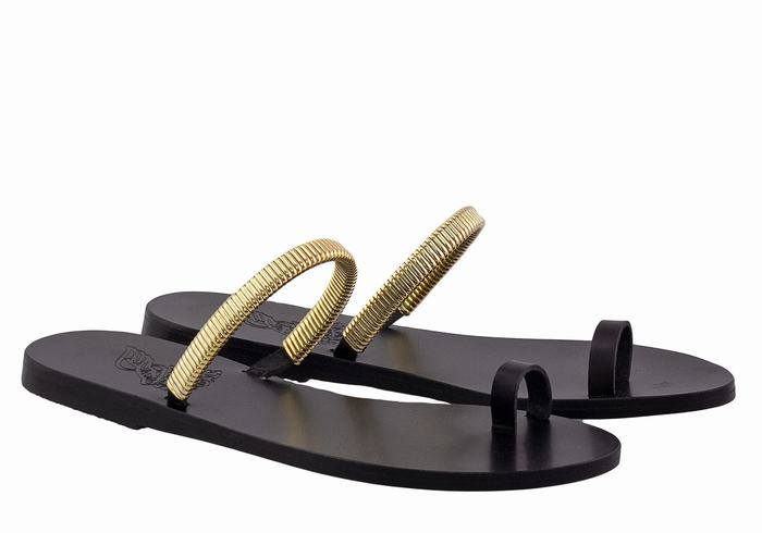 Black Gold Women Ancient Greek Sandals Konaki Toe-Post Sandals | XFP4691LC