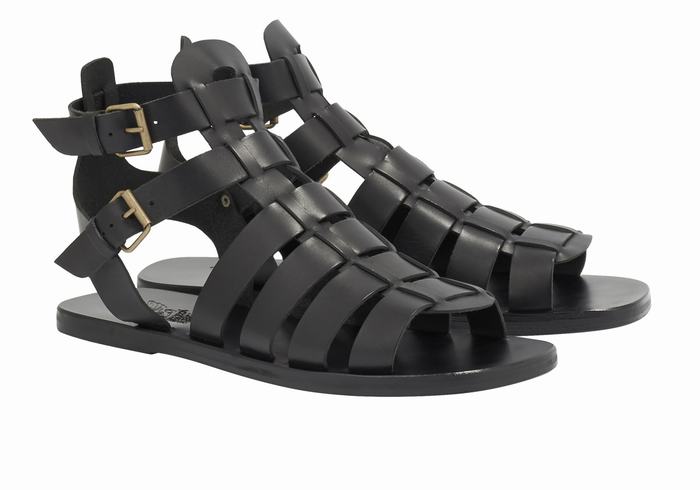 Black Men Ancient Greek Sandals Alexandros Leather Fisherman Sandals | JAK205AC