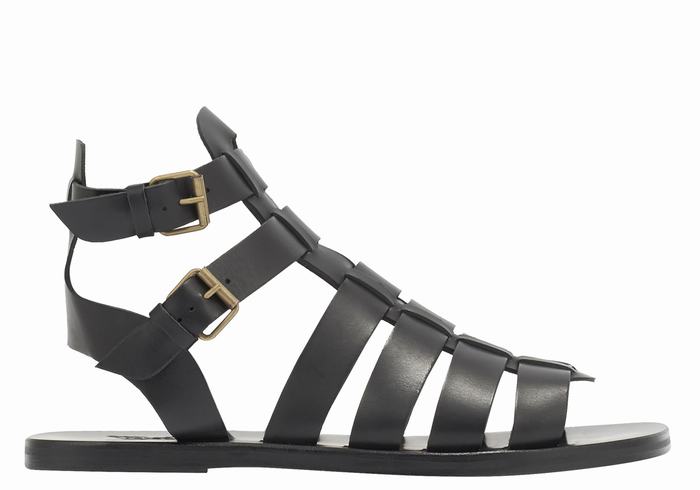 Black Men Ancient Greek Sandals Alexandros Leather Fisherman Sandals | JAK205AC